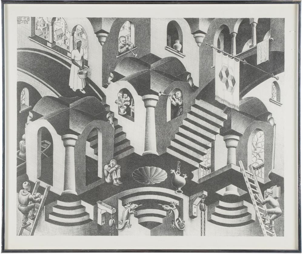 FIGURES IN A LANDSCAPE by Maurits Cornelis Escher, 1955