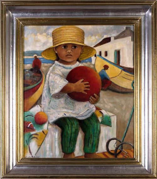 Alice Riordan | Portrait of a child holding a ball | MutualArt