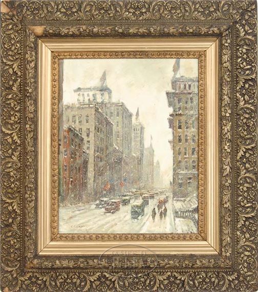 NEW YORK WINTER STREET SCENE by Colin Campbell Cooper