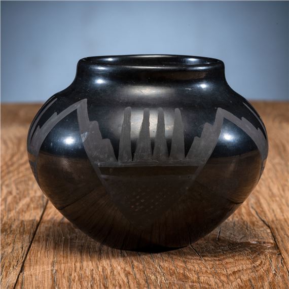 Blackware Pottery Jar by Maria Montoya Martinez, Santana Roybal Martinez, 1943-1954
