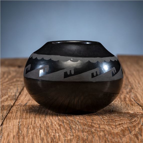 Blackware Pottery Jar by Maria Montoya Martinez, Santana Roybal Martinez