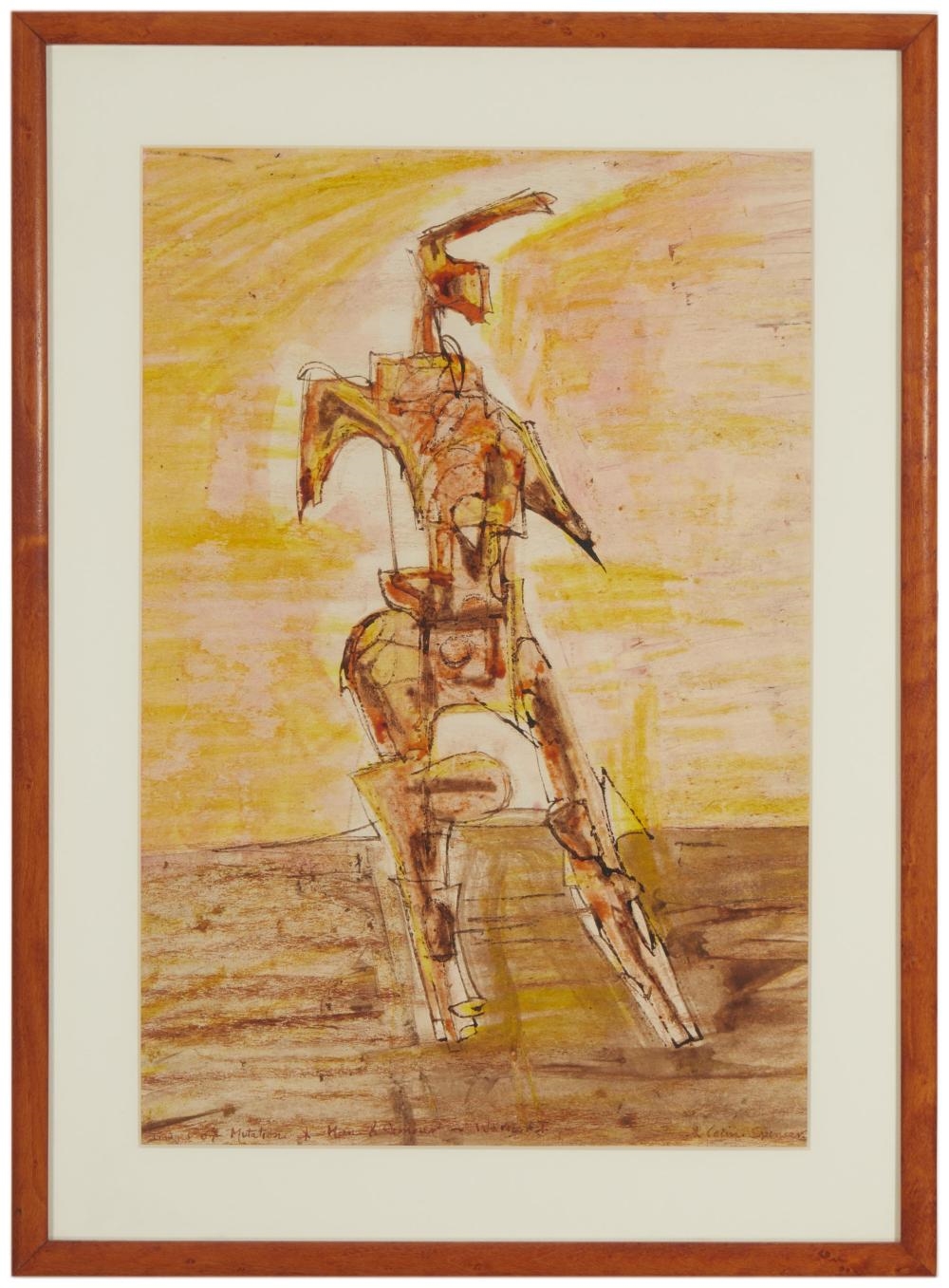 Artwork by Colin Spencer, "Images of Mutation - Man & Armour - Warrior I,", Made of ink on paper under glass