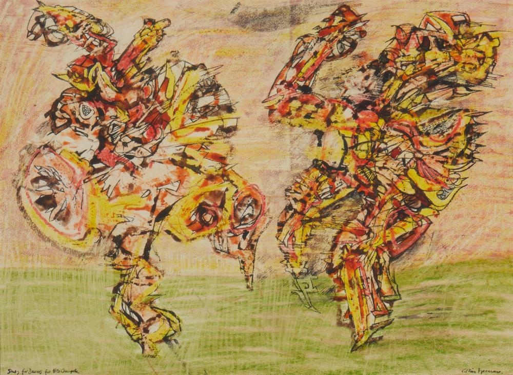 Artwork by Colin Spencer, "Study for Dancers for... [illegible],", Made of Mixed media on paper under glass
