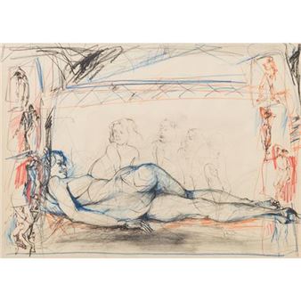 Liegende und drei sitzende weibliche Akte - Anselm Schmid