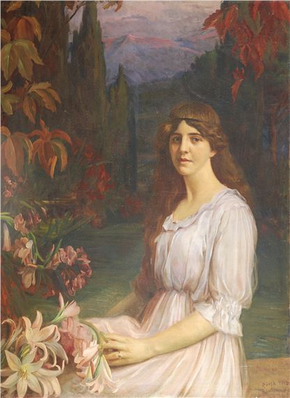 Ritratto di fanciulla in un paesaggio by Roman School, 20th Century, 1918