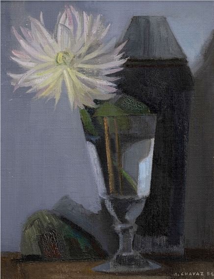 Le dahlia dans le verre by Albert Chavaz, 1958