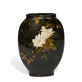Limoges earthenware vase with apple blossom decoration - Edouard Girard