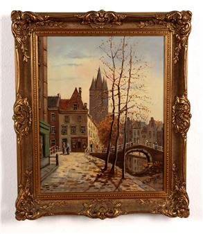 Gezicht op een Delftse gracht - W. Th. la Grand