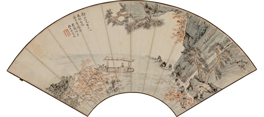 Artwork by Ren Xun, Gu Xijin, Three Painted Fan Leafs, Made of Ink and color on fan leaf