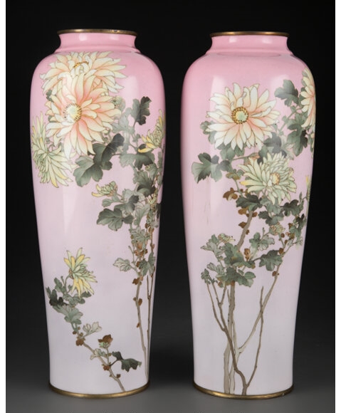 Artwork by Hattori Tadasaburō, A Pair of Tall Japanese Cloisonné Vases, Made of Cloisonné