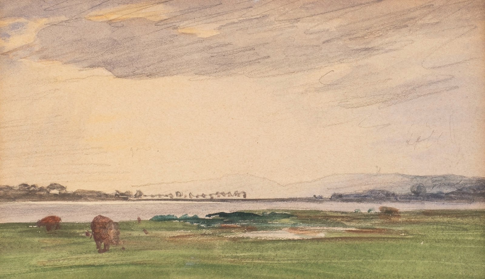 Eugene Gustav Ducker River Landscape With Cows Study Mutualart