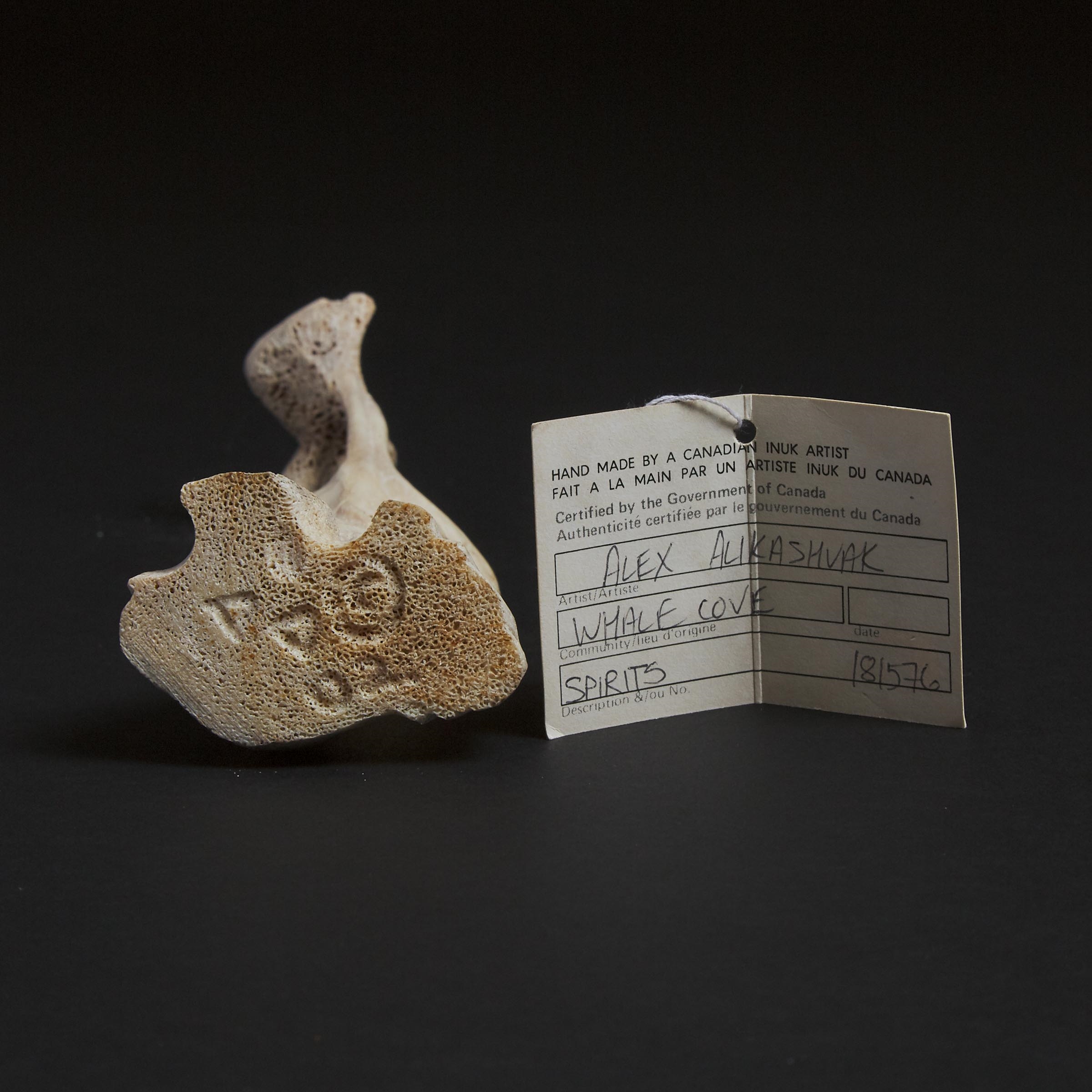 Artwork by Alex Alikashuak, SPIRITS, Made of bone