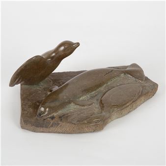 ARCTIC SCENE OF BIRD, WHALE AND LOON - Pauloosie Lyta