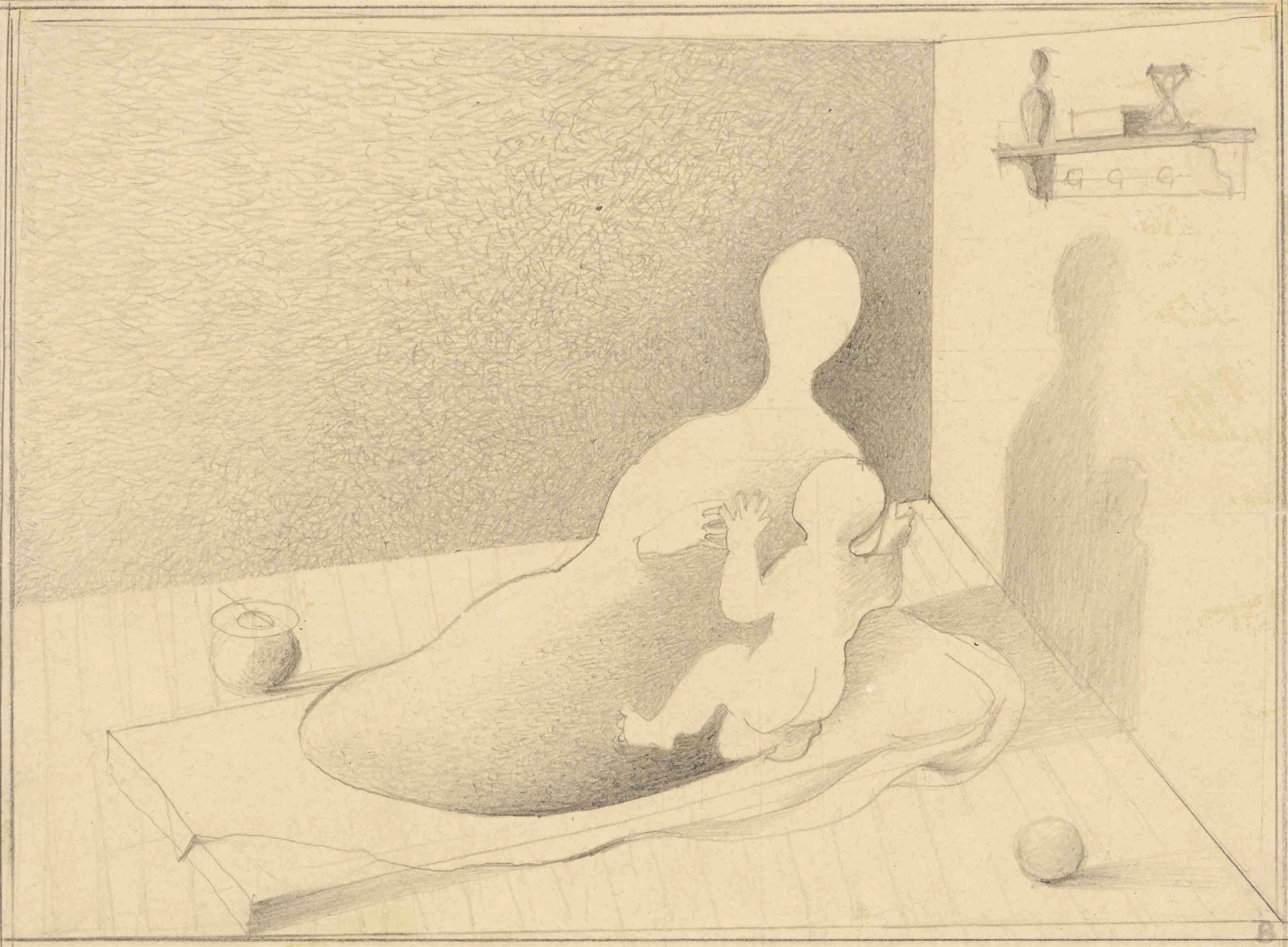 Artwork by Gottfried Brockmann, ”Die heilige Familie”., Made of Pencil on cardboard