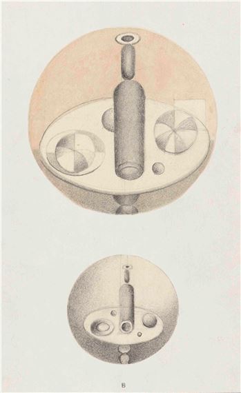 Two tables with bottles and balls. by Gottfried Brockmann, 1930