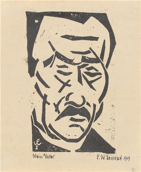 ”Männerkopf mit Schnauzbart” (”Mein Vater”). by Franz Wilhelm Seiwert, 1919