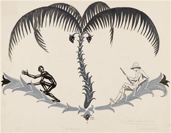 Coppia di disegni per illustrazioni.Paesaggio con moschea - Ubaldo Cosimo Veneziani