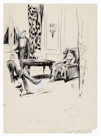 Scena con bambola e creatura fantastica.Scena in un salotto by Ubaldo Cosimo Veneziani