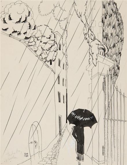 Sotto la pioggia. by Ubaldo Cosimo Veneziani, 1922/25.