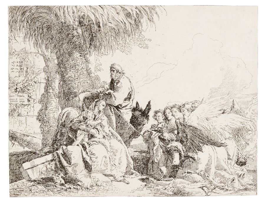 Giovanni Domenico Tiepolo | Riposo nella fuga in Egitto. (1750) | MutualArt