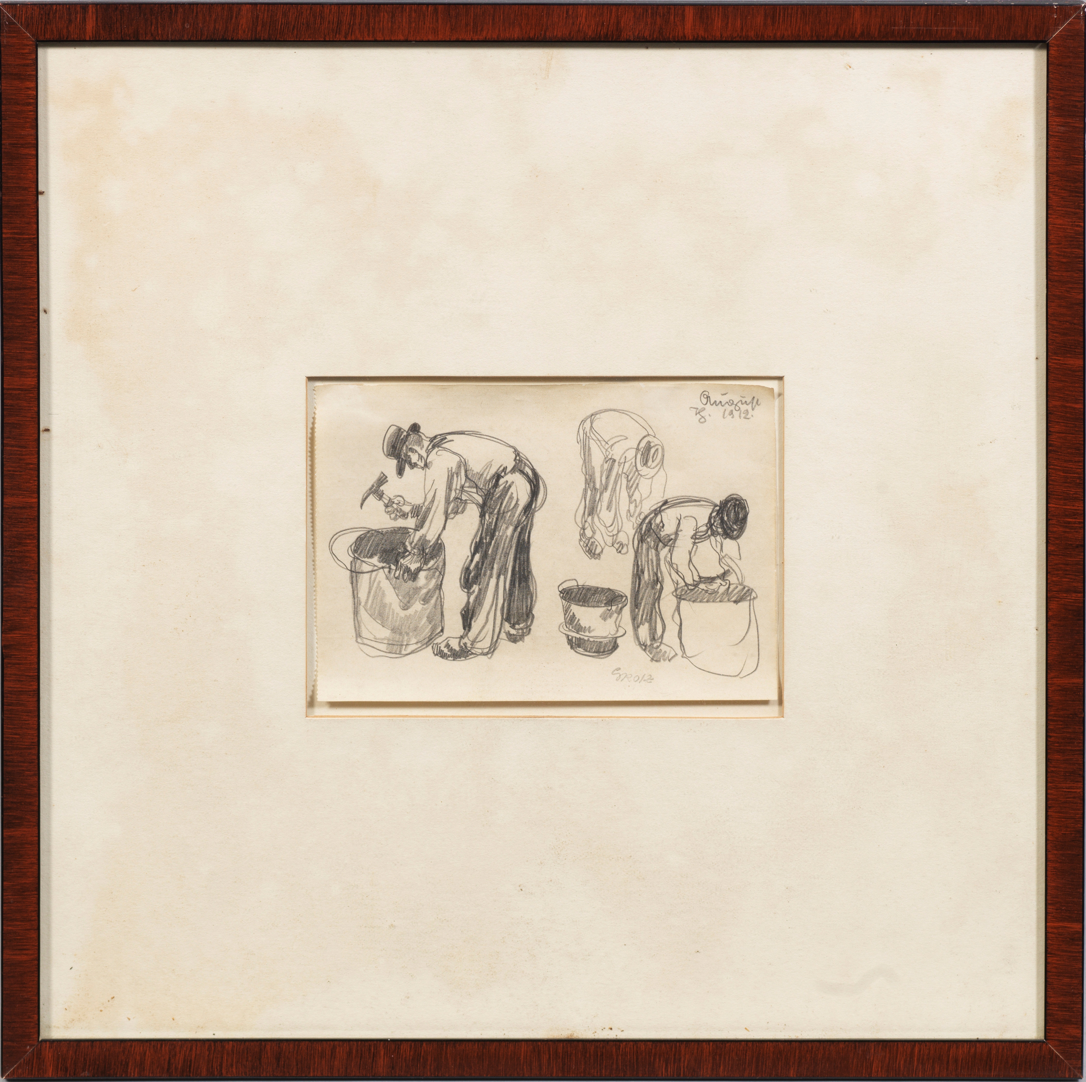 Artwork by George Grosz, Figurenstudie mit drei gebeugten Arbeitern, Made of Pencil on paper