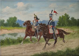 Ułan i kirasjer na koniach - Edward Mesjasz