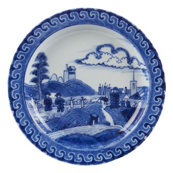 17th c. Blue & White "Deshima Island" Pattern Pottery Plate - Frederik van Frijtom