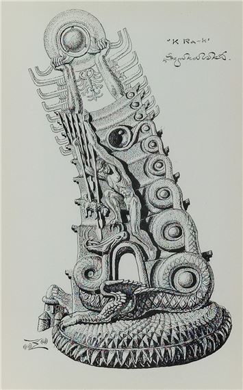 Kopernik (projekt pomnika) i KRa-k (Krak zabijający smoka) by Stanislaw Szukalski, ok. 1973