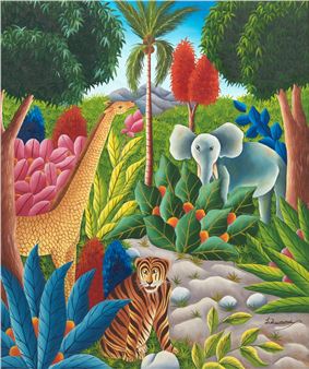 Jungle scene painting - L. Dumont