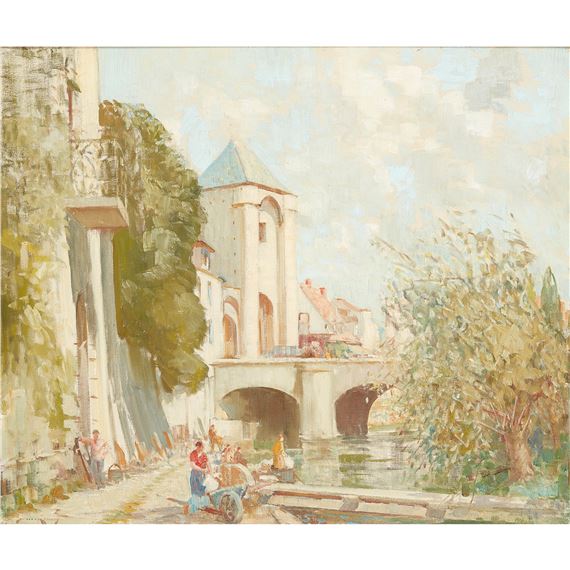 WASH-DAY IN A FRENCH RIVERSIDE TOWN by William Lee-Hankey