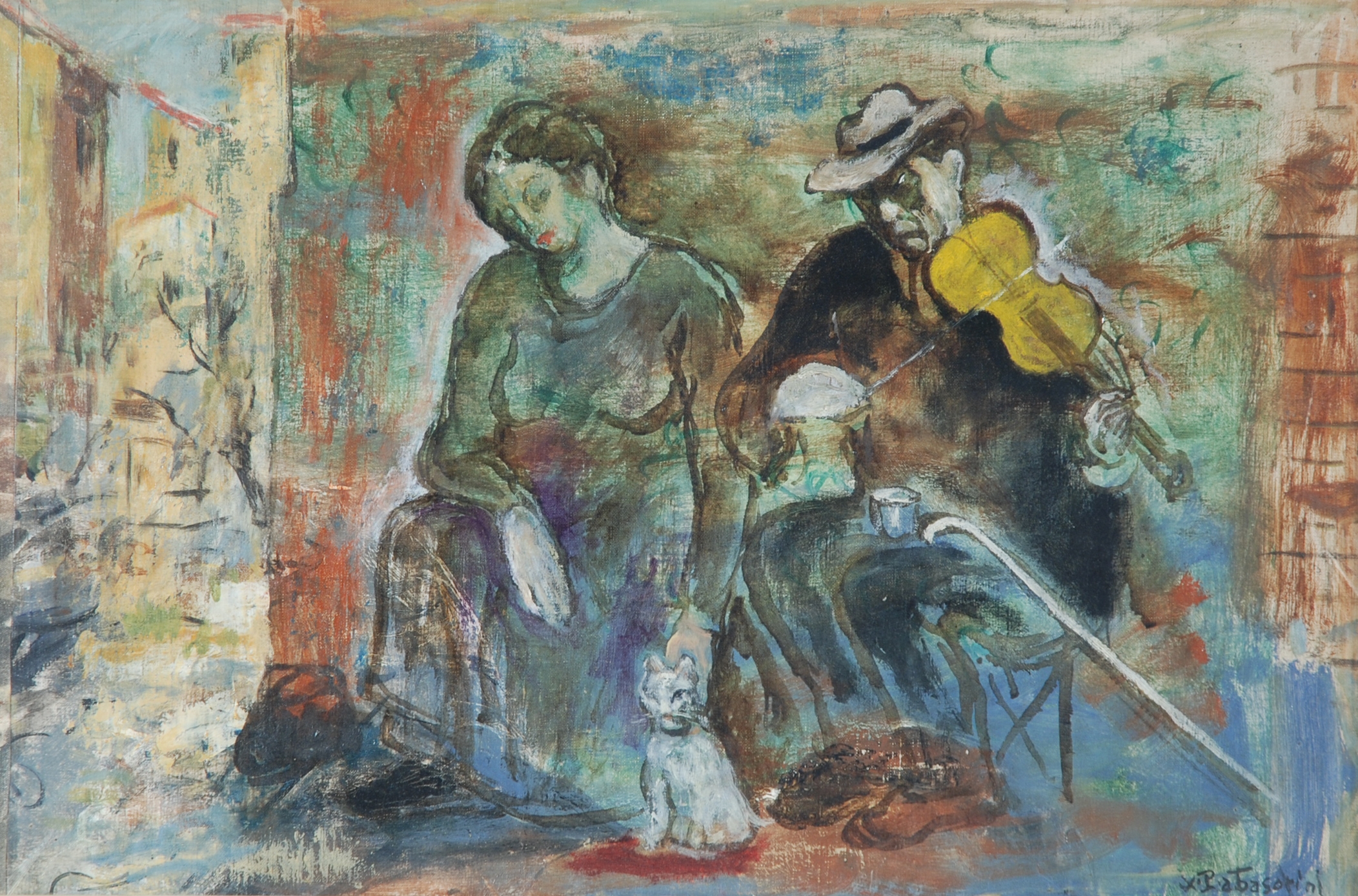 Artwork by Pierangelo Basorini, Suonatori, Made of oil on canvas applied on masonite