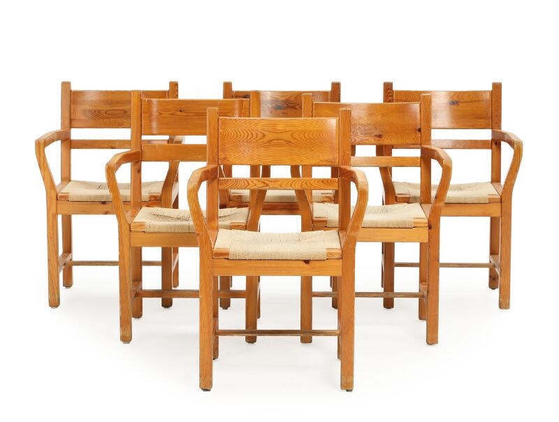 Artwork by Tage Poulsen, A set of six solid pine armchairs, Made of pine