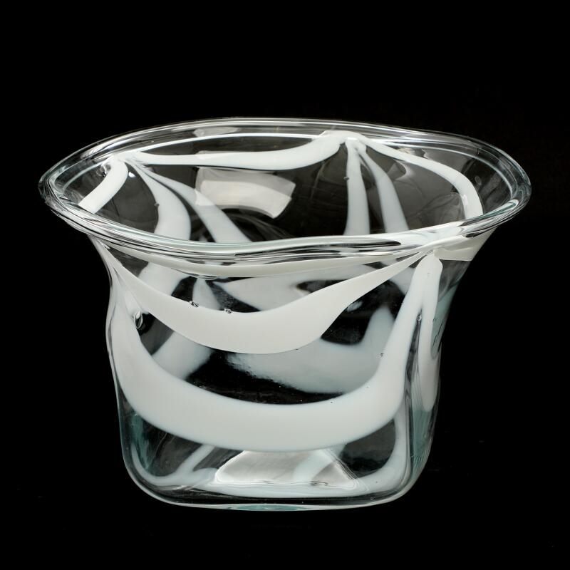 Artwork by Jacob Eiler Bang, A clear and white glass bowl with draperies, Made of white glass