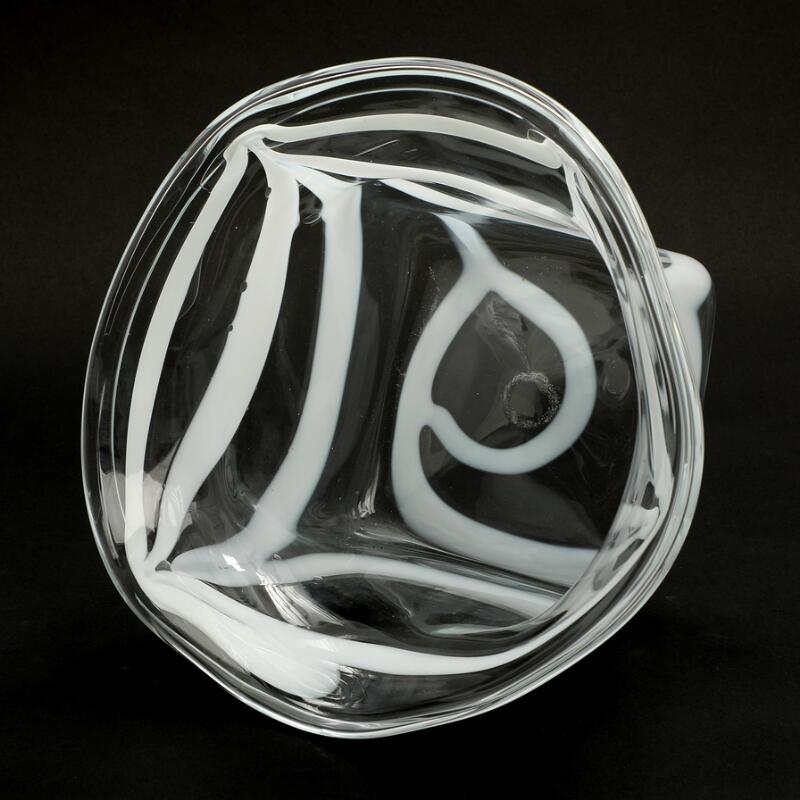 Artwork by Jacob Eiler Bang, A clear and white glass bowl with draperies, Made of white glass
