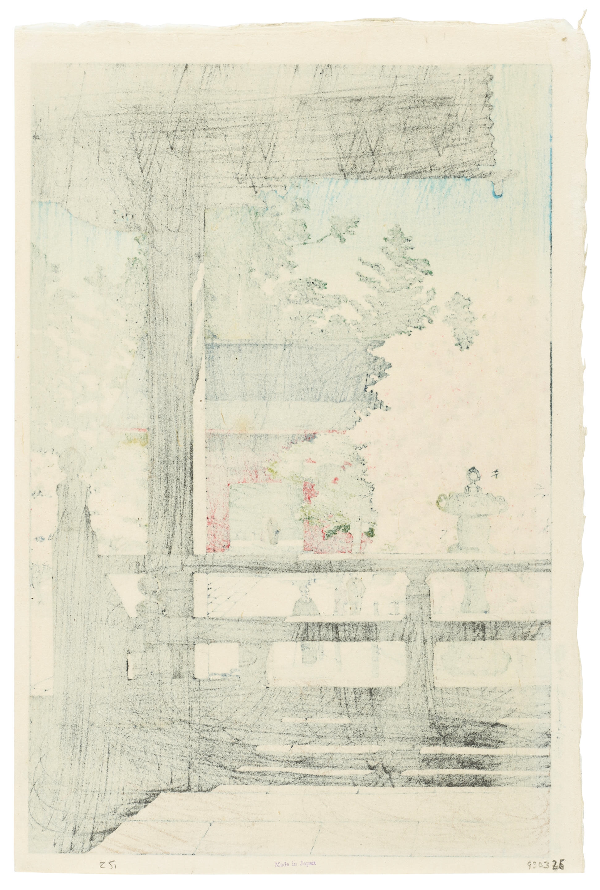 Artwork by Hasui Kawase, Kamakura Myohonji kaido (Malus Halliana at Myohonji, Kamakura), Made of oban tate e print