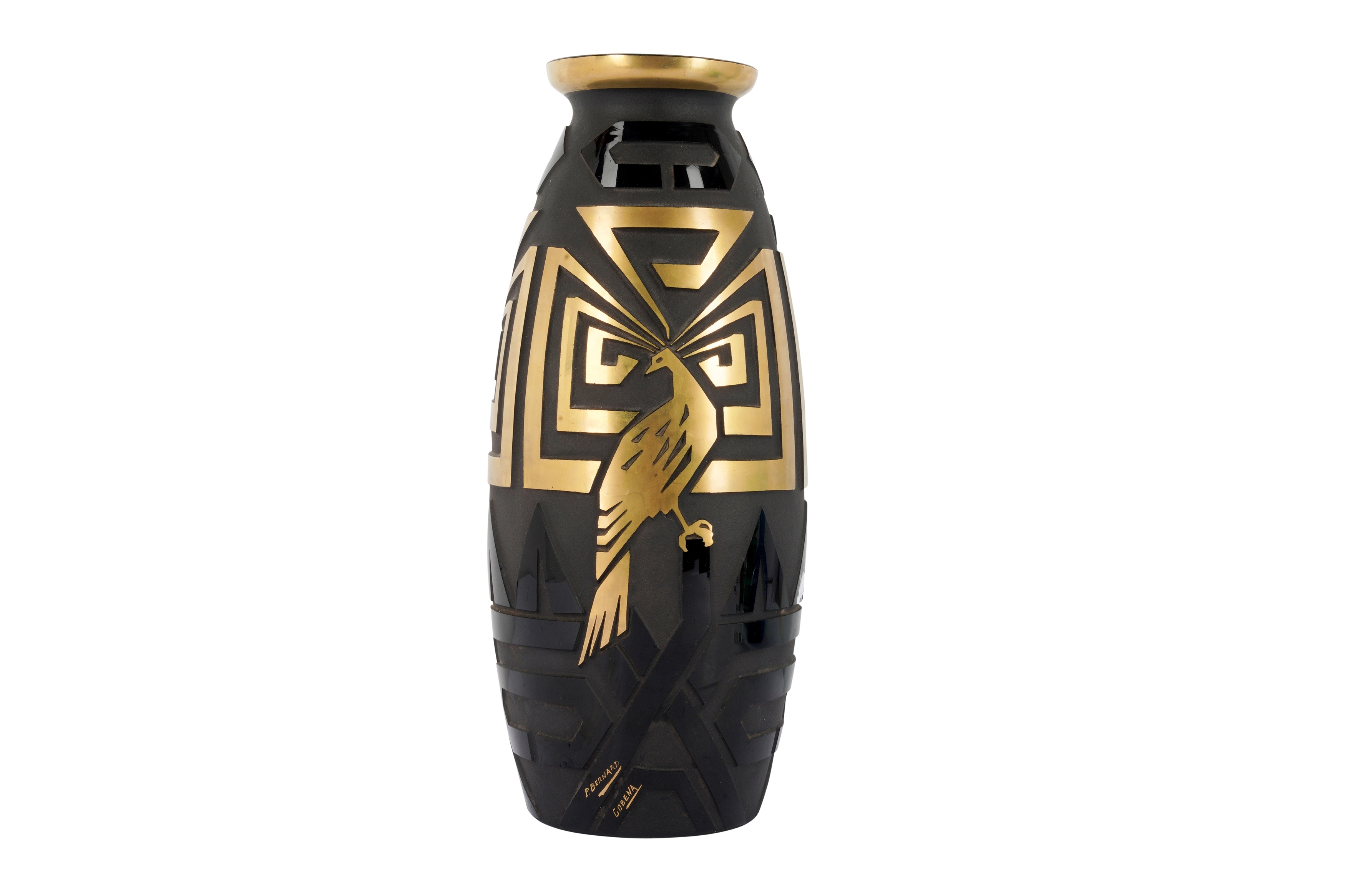 Artwork by Paul Bernard Gobena, A large Art Deco glass vase, Made of black and gold glass