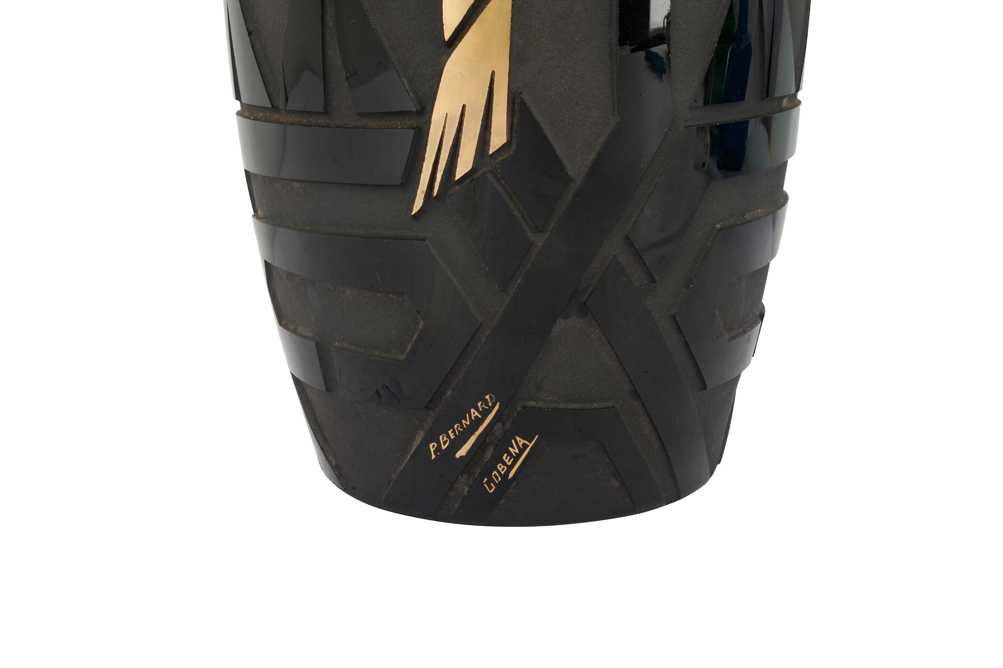 Artwork by Paul Bernard Gobena, A large Art Deco glass vase, Made of black and gold glass