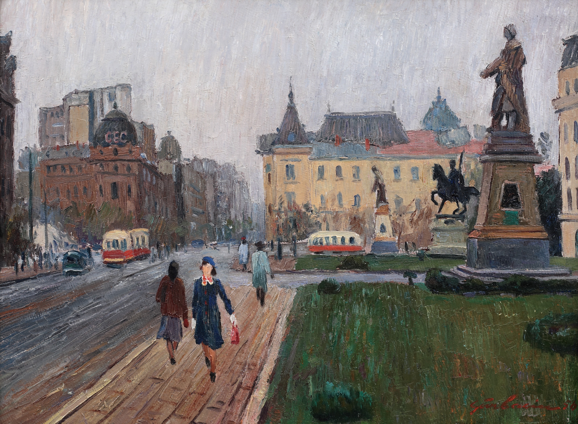 Artwork by Ion Gârbaciu, Nicolae Bălcescu Square, Made of oil on cardboard