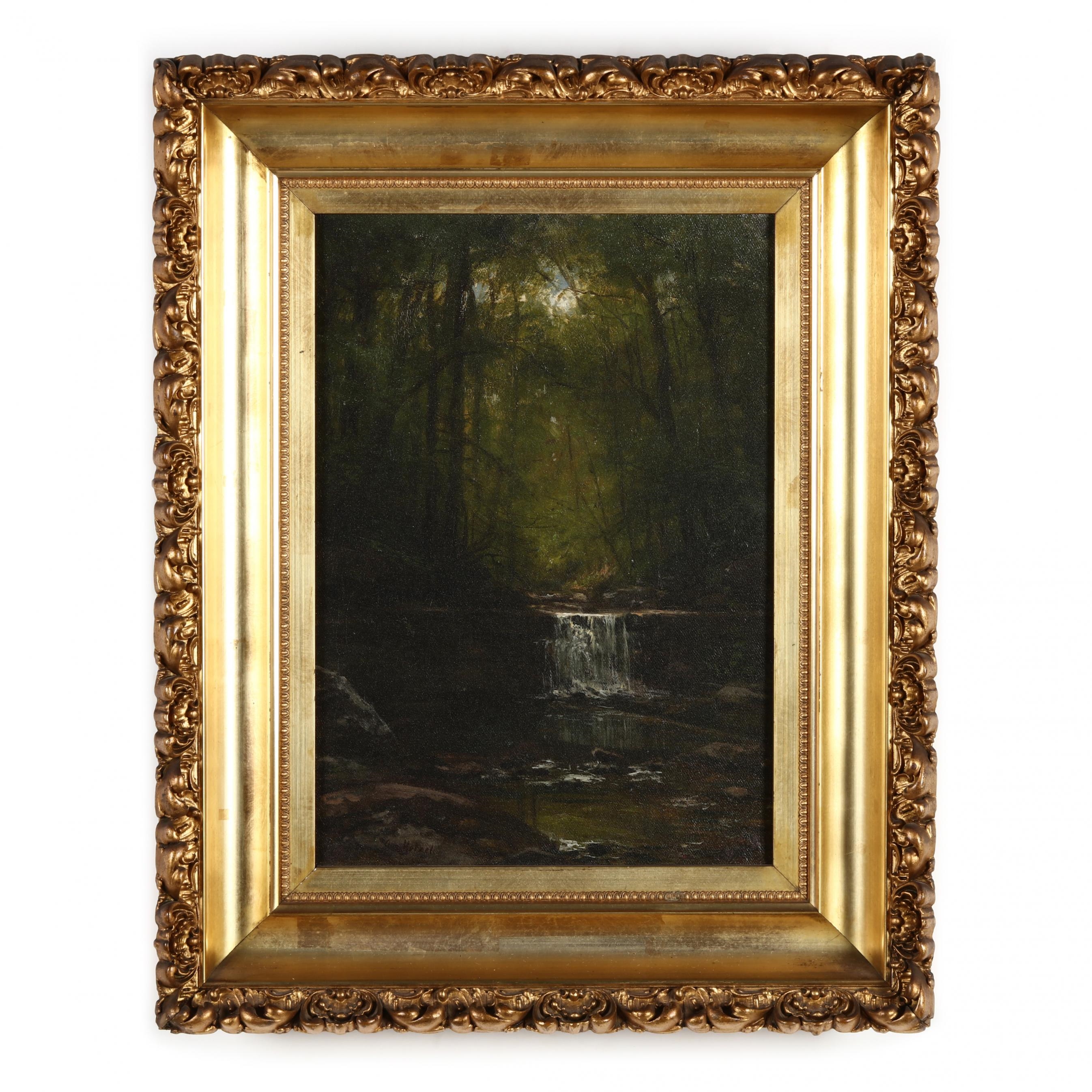 George Hetzel | Forest Interior with Waterfall (1847) | MutualArt