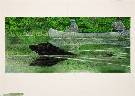 Study for Swimming Dog and Canoe by Alex Colville, 1979 and 14
