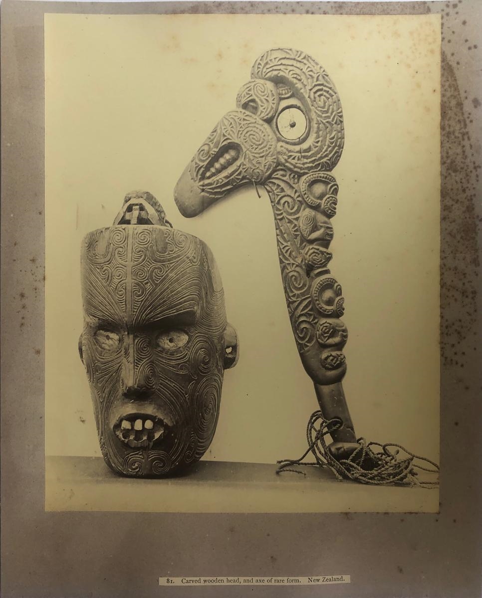 Stephen Thompson Carved Wooden Head, and Axe of Rare Form (1872