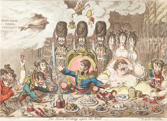 The Hand-Writing upon the Wall; Gentle Emetic; Charming-well again by James Gillray, 1803