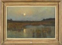 "Vue du coucher de soleil sur le marais" by Émile Van Doren