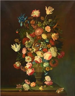 A still life of Iris, Tulips and Roses - H. Laverne