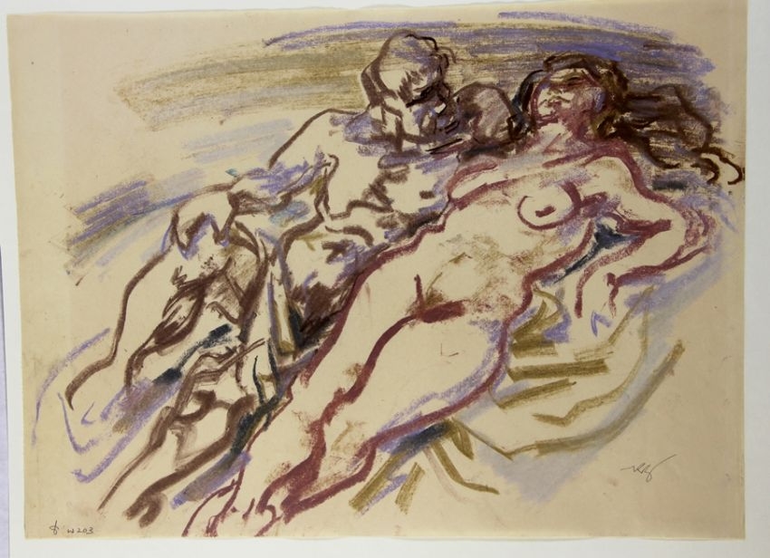 Artwork by Richard Ziegler, Diana, unbekleidetes Paar, Made of pastel / mixed media