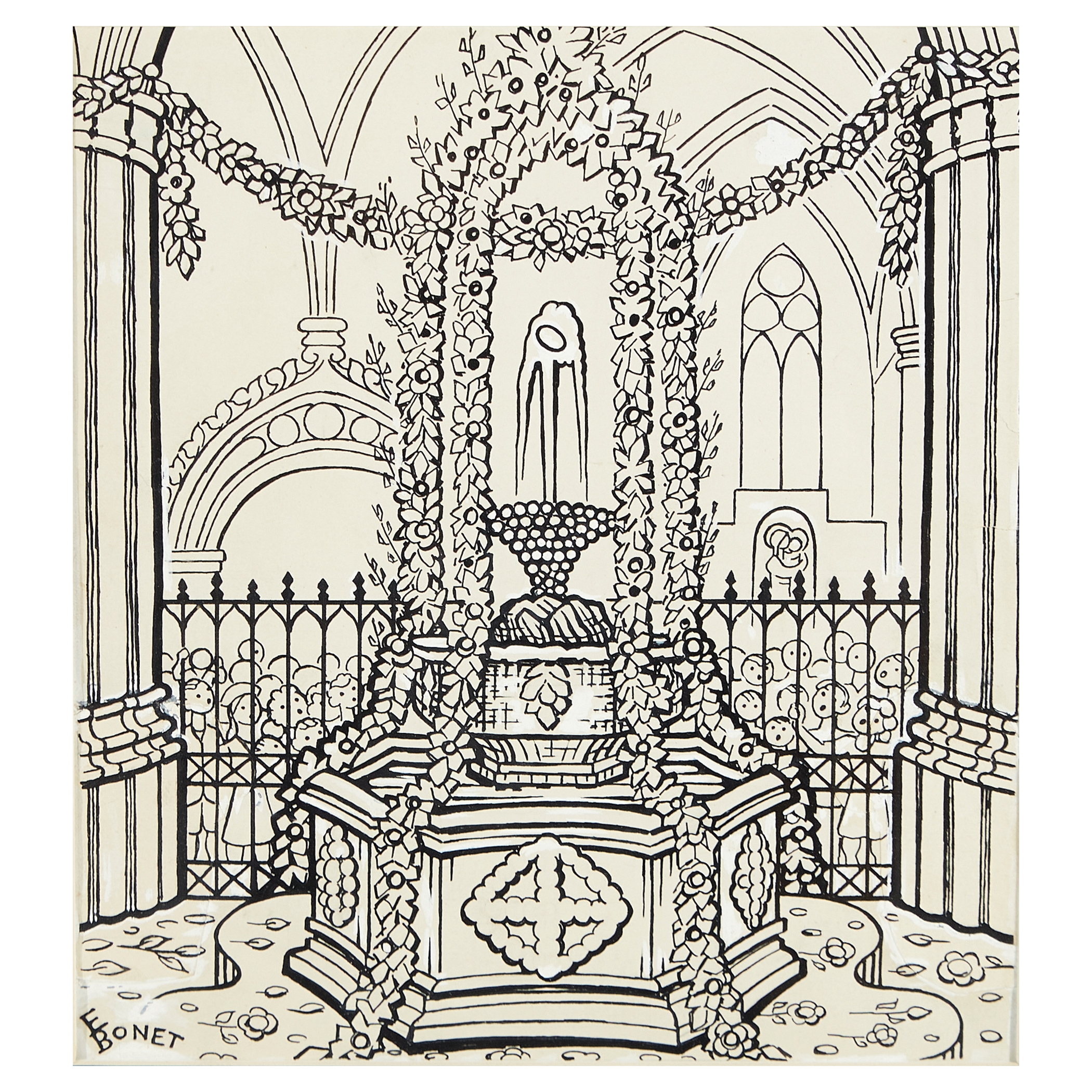 Artwork by Emilio Bonet Casanova, Iglesia, Made of Ink drawing on paper