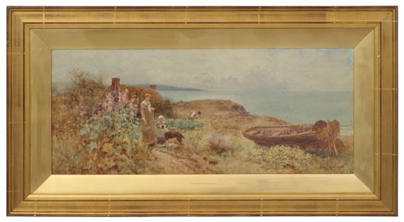 A Cottage and Figures by the Ocean by Thomas James Lloyd, 1900