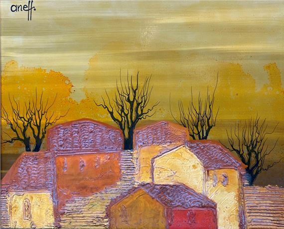 Paisaje otoñal, la casa rosada