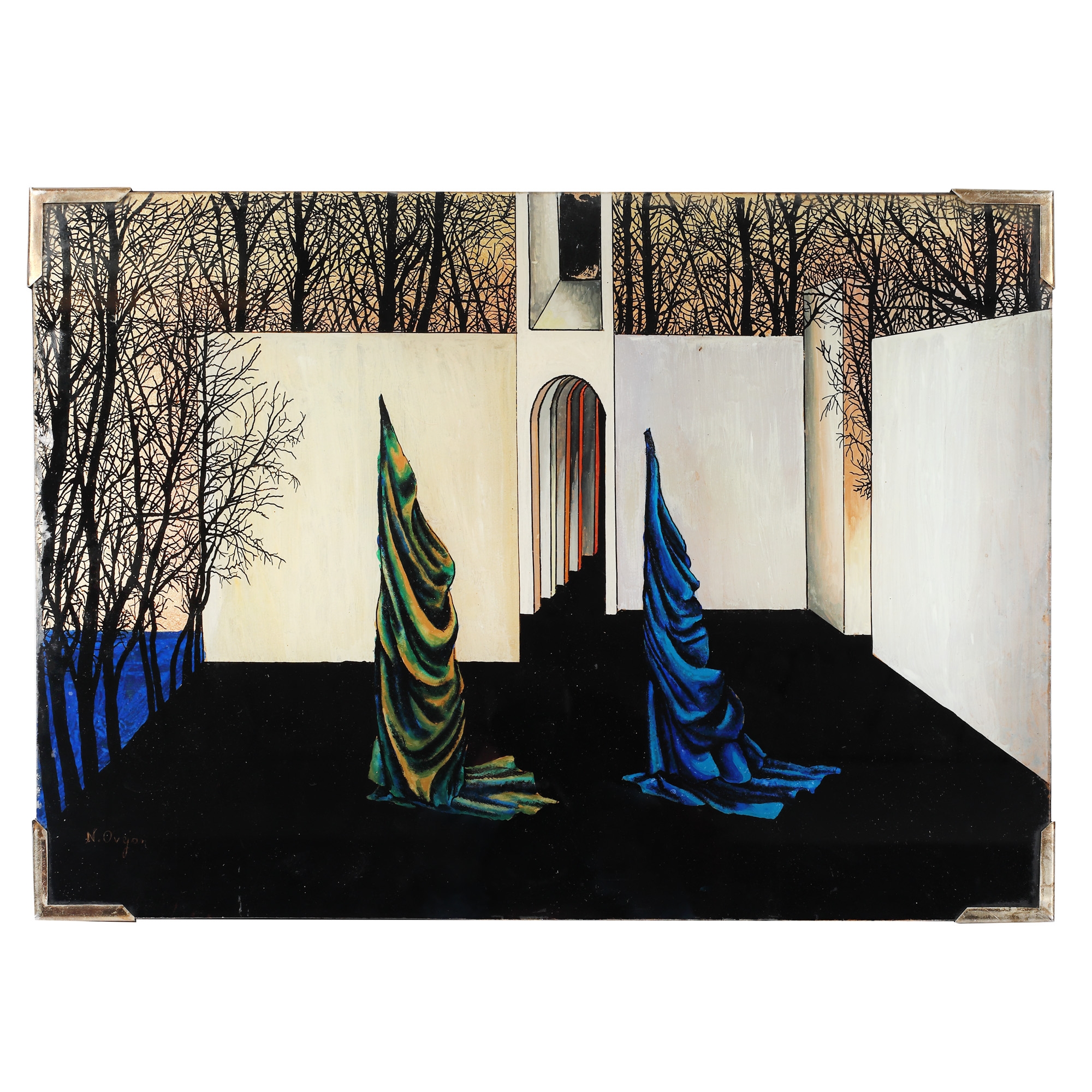 Artwork by Nicolae Ovejan, Princesses on a walk, Made of oil on glass