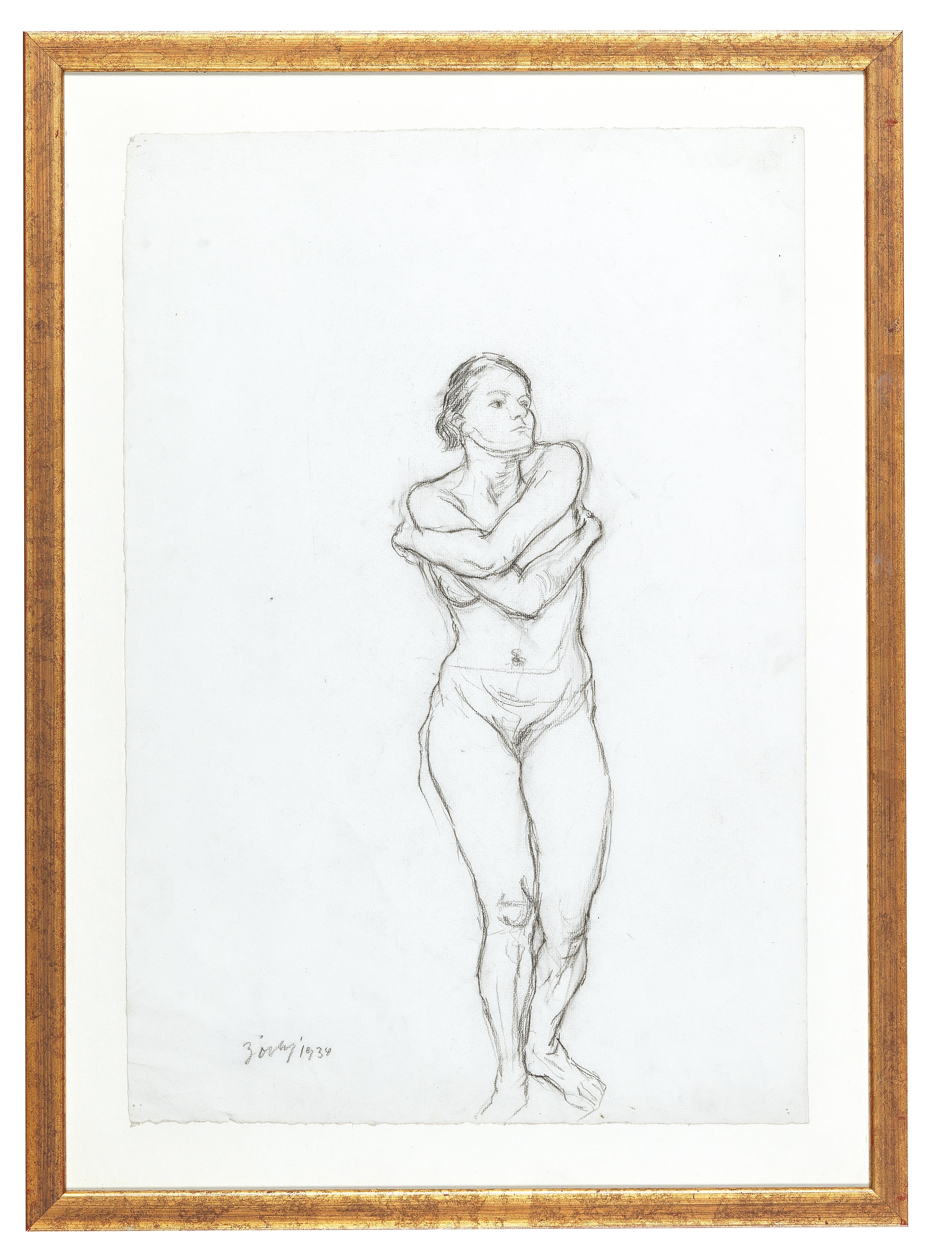 Artwork by Herbert Boeckl, A Standing Female Nude, Made of charcoal on paper